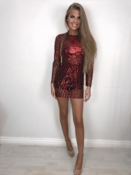 Adriana long sleeve red sequin dress
